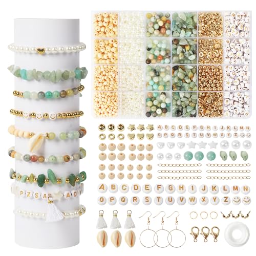 Il set di Perline per braccialetti fai da te contiene di pietra naturale, Perline per collane con lettere e altre, adatte per collane fatte in casa, orecchini e altri accessori fatti a mano