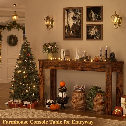 Image of Armocity Console Table, 47 inch Farmhouse Wood Entryway Table, Sofa Tables Narrow Long Behind Couch, Entry Table for Entrance, Hallway, Living Room, Rustic Brown