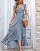 BTFBM Summer Floral Maxi Dress for Women 2025 Vacation Ruffle Sleeve V Neck Belt Wrap Spring Beach Wedding Guest Dresses(Floral Blue, Small) #1