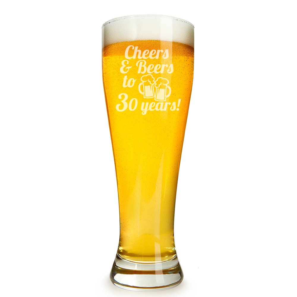 Cheers & Beers To 30 Years Engraved 16 ounce Beer Glass Pilsner