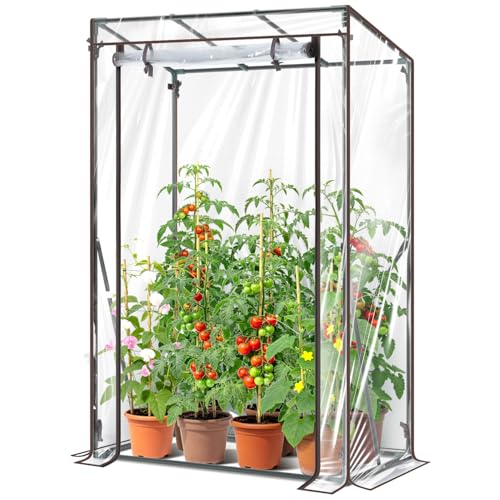 Ohuhu Gewächshaus klein Premium Foliengewächshaus Tomatengewächshaus für Balkon Tomatenhaus Treibhaus Gewächshaus Balkon überwinterungszelt für Pflanzen Stabil Winterfest PVC 100x50x152 cm