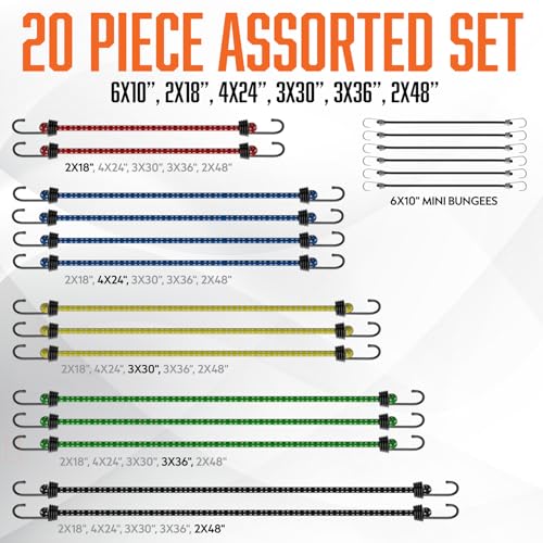 Image of Bungee Cords with Hooks - Heavy Duty Outdoor Bungee Straps 20-Pc Set