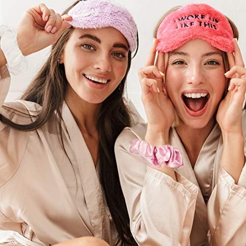 8 Pieces Satin Hair Scrunchies Bridal Shower Scrunchy Hairbands and 8 Pieces Bridesmaid Bracelets with I Can't Tie The Knot Without You Bridesmaid Cards (Pink and White Scrunchies)