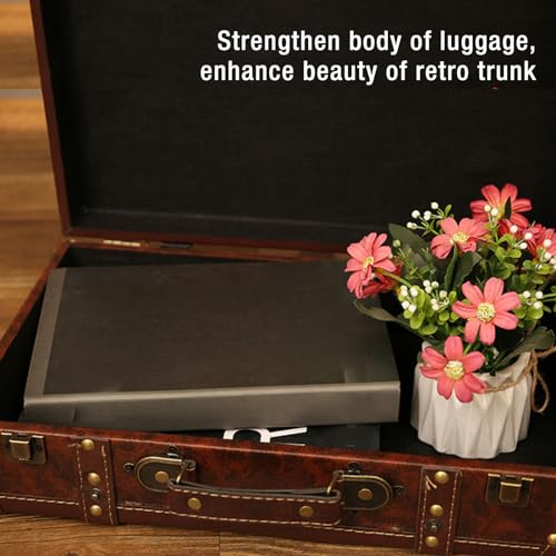 Vintage Suitcase, Portable Decorative Antique Luggage Suitcase with Handle & Shoulder Strap, Leather Treasure Chest Box, Pirate Keepsakes Box for Travel, Photography Props (Brown)3