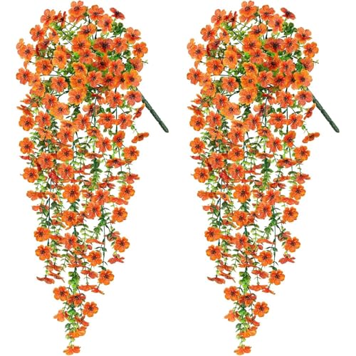 2PCS Plantas de flores artificiales colgantes de 70 cm para macetas de exterior e interior, macetas de porche, plantas colgantes para decoración de patio de jardín