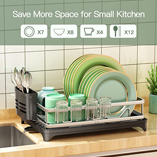 Pxrack Aluminum Dish Drying Rack, Large Dish Racks For Kitchen Counter, Multifunctional Anti-Rust Dish Rack And Drainboard Set With Swivel Spout, Dish Drainers Organizer For Dishes Cutlery&Cup Holder #TOP4