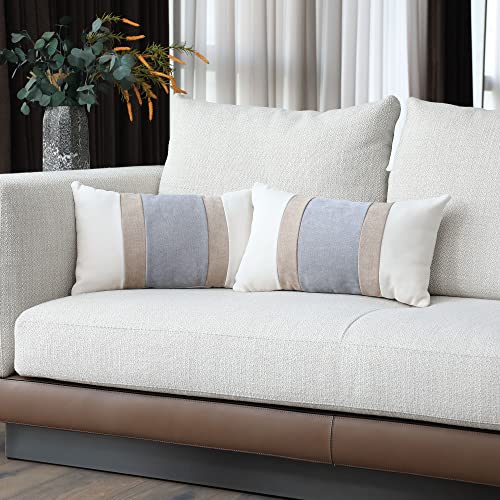 Boysum Farmhouse Decorative Throw Pillow Cover Gray And Gray Coffee Pillow Cover For Couch Sofa Bedroom 12X20 Inch Set Of 2 Patchwork Striped Pillow Covers Modern Decor (Gray Coffee) #TOP4