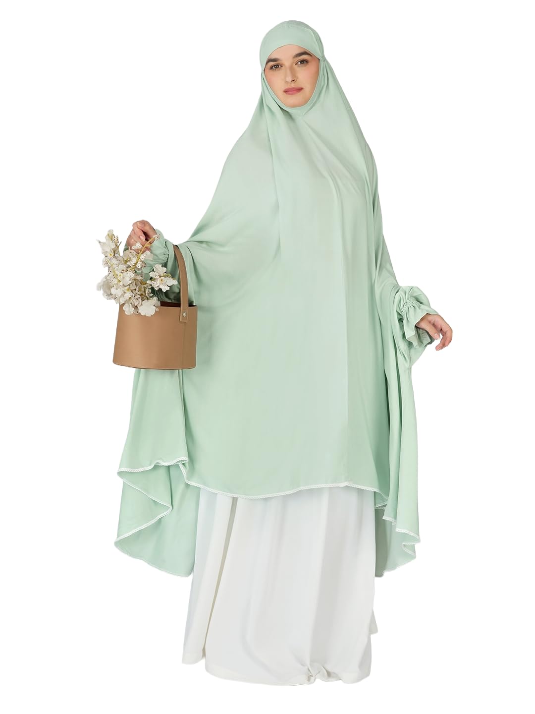 anaapparels ANA Raha Solid Prayer Dress – Premium Modal Namaz Makhna with Tie Knot | 50″ Front × 58″ Back | Attached Sleeves | Lightweight, Breathable, Ready to Wear for Hajj, Umrah & Salah-picture-28