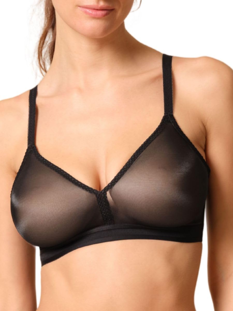 Glossies Bralette Bra Non-Wired Sheer Seamless Soft Cup Bras Lingerie Black