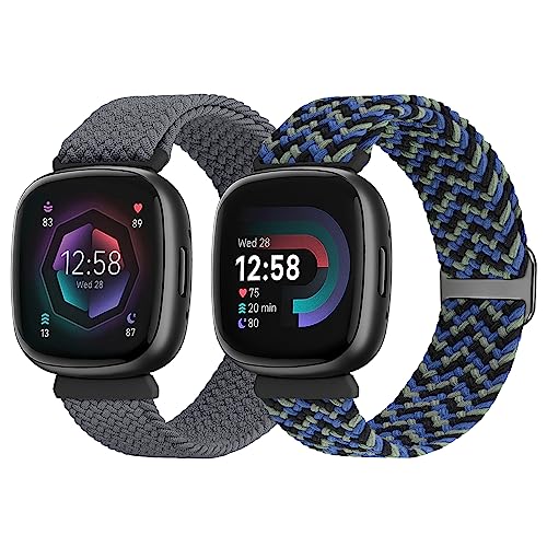 SHIJZWD Elastic Braided Strap Compatible with Fitbit Versa 4/3/Sense 2
