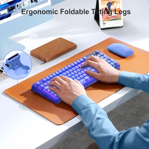 Image of Light Up Keyboard and Mouse Wireless,Cute 2.4Ghz Cordless Rechargeable Transparent Backlit Keyboard,15 Backlight Effects,Volume Knob,RGB Mouse with 3 DPI for Mac Computer PC Laptop Desktop iPad-Blue