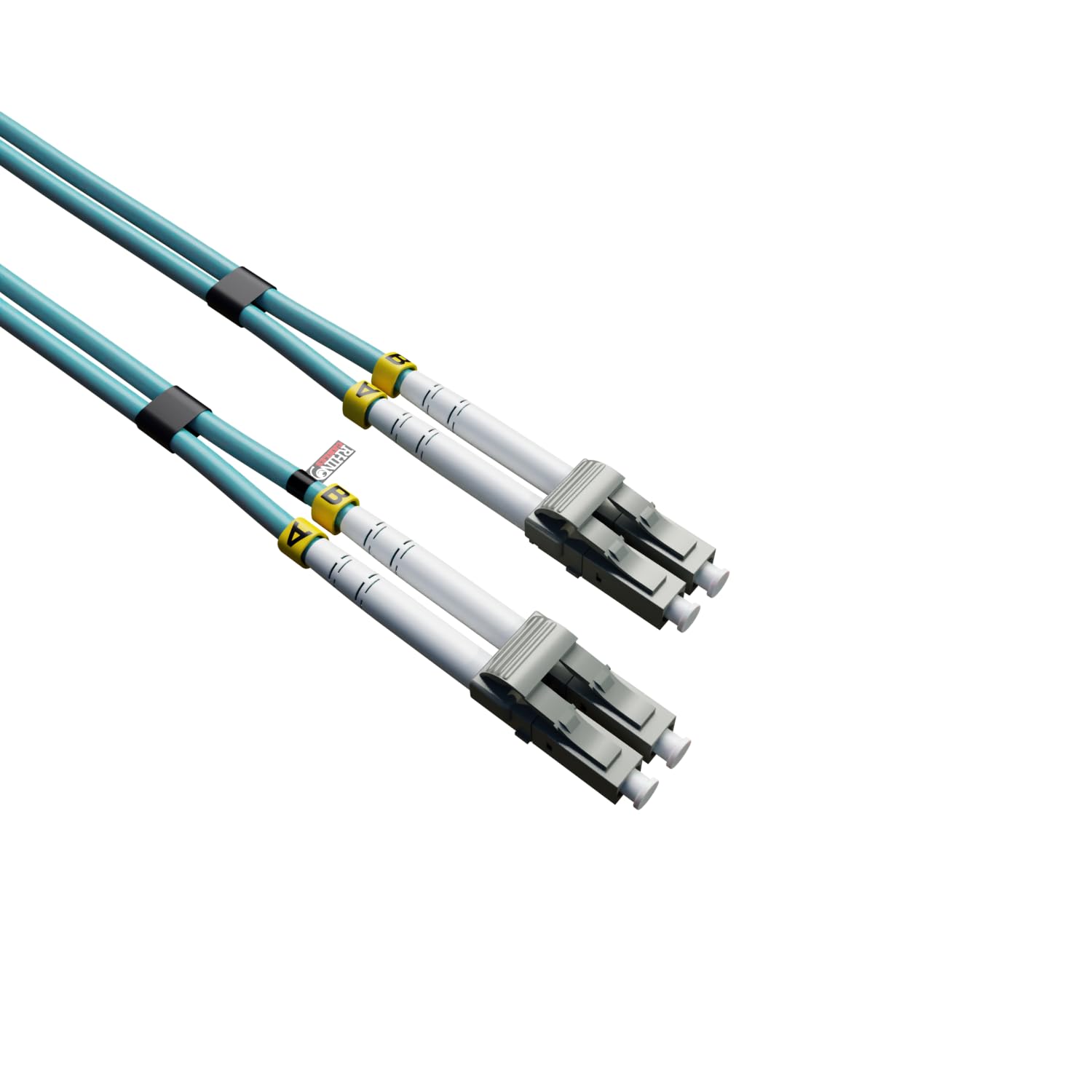 rhinocablesOM3 LC Fibre Optic Cable | 50/125µm Multi-Mode | Aqua LSZH Jacket for Safety | 850nm Wavelength | Optical Lead for Network Transceivers, SFP Modules & Ethernet Devices (2m)