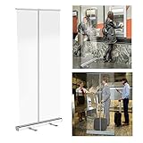 HLILY Schutzwand Transparent Rollup Banner Stellwand，80x200cm Raumteiler Spuckschutz Aufsteller Transparente Folie, Stehende Niesschutz Thekenaufsatz Trennwand Für Büro,60X160cm