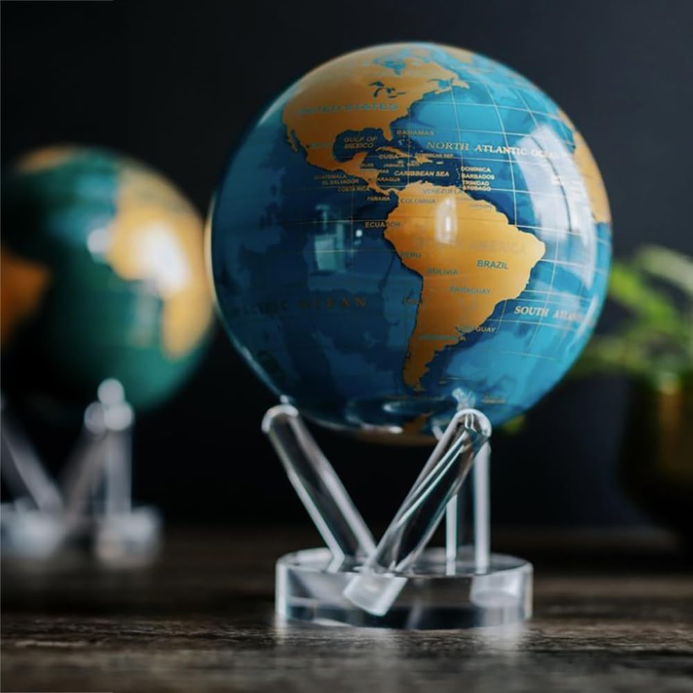 MOVA Globes Blu Ceruleo e Oro Signature (6") | Mappamondo Auto-Rotante a Energia Luminosa |Silenzioso, Senza Batterie né Fili |Decorazione da Scrivania o Idea Regalo Globo Spazio