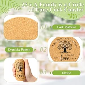 25 sets family reunion favors include a family is a circle of love cork coaster absorbent cork mat with cards and organza gift bags for reunion gathering party gift  urban country home decor