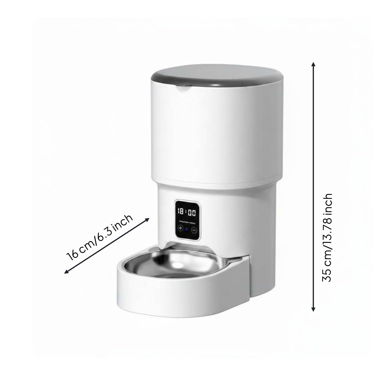 Milageto Distributore Automatico Cibo Gatto Alimentatore Timer Controllo con App Porzioni Programmabili Anti Blocco Canale Ampio, Semplice, Con Controllo A Pulsanti E Ciotola In Acciaio Inossidabile