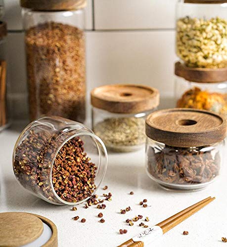 Tarro de almacenamiento de alimentos de vidrio de 32.1 fl oz/32 oz recipiente de vidrio transparente con sellado hermético, tapas de madera de acacia, recipiente de almacenamiento de alimentos para 5