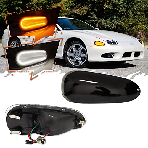TurningMax For 1994 1995 1996 1997 1998 Mitsubishi 3000GT Front Bumper Turn Signal Lights Smoked Lens 2 in 1 Amber/White Lights 415956, 415955