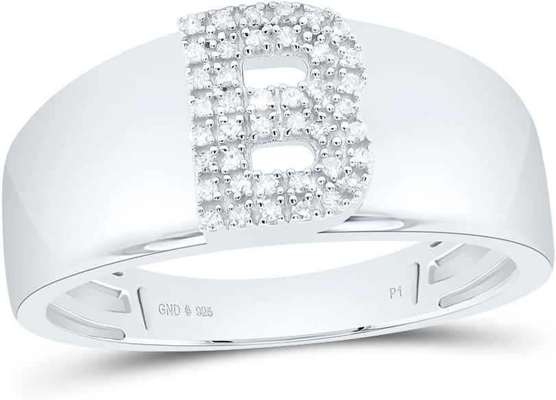 Jewels By Lux Sterling Silver White-Tone Natural Diamond Initial Ladies Ring, Womens Size: 5-9