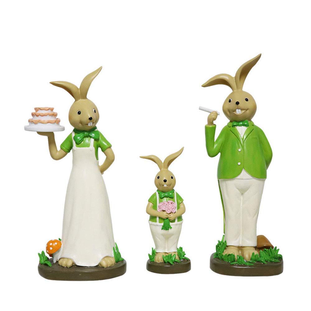 Statue lapin vert en résine x3 : figurine mignonne pour déco voiture et étagère