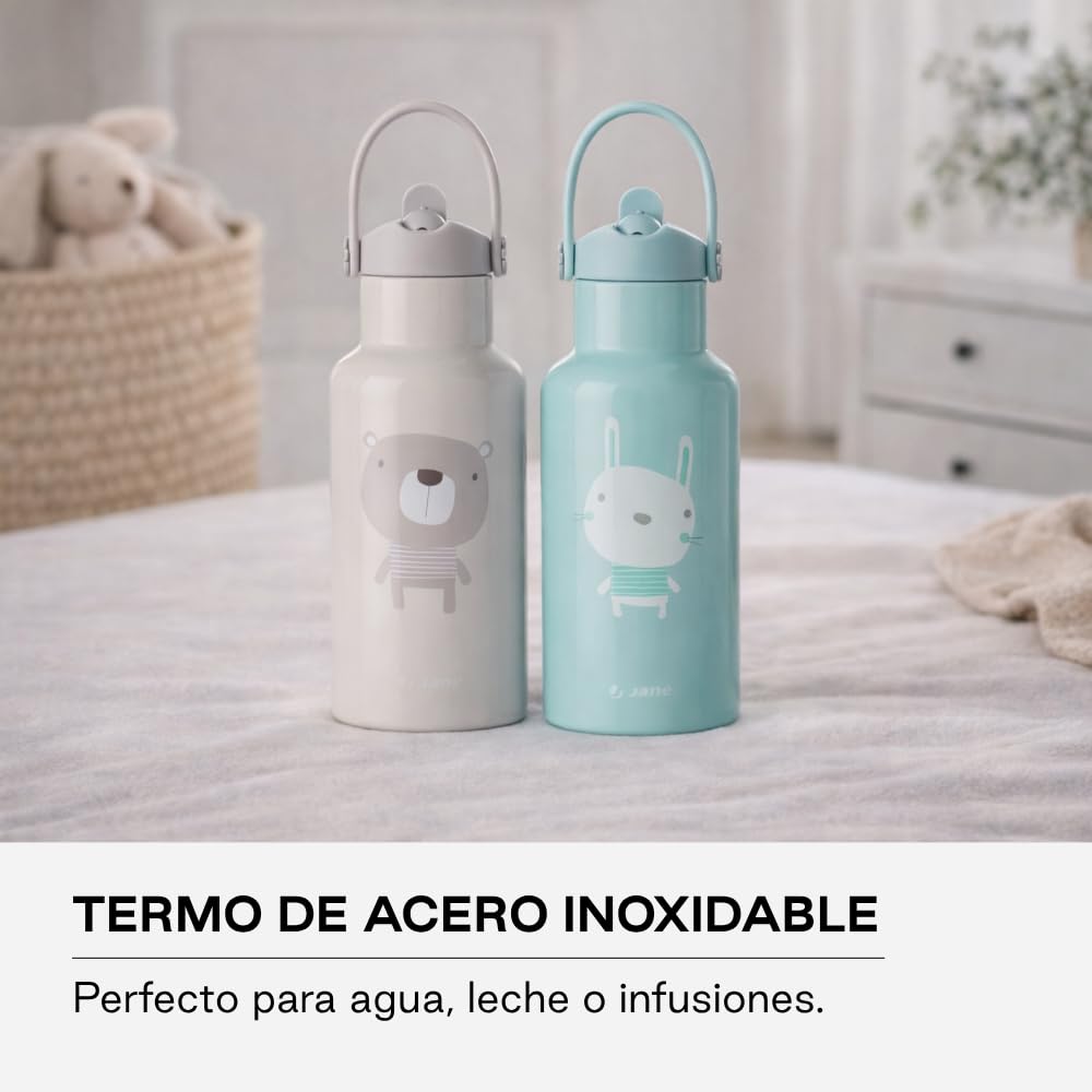 Jané Termo Acero Inoxidable 500 ml, Mantiene 24h Frío y 12h Calor, Recubrimiento Interior Cerámico, Libre BPA, Beige