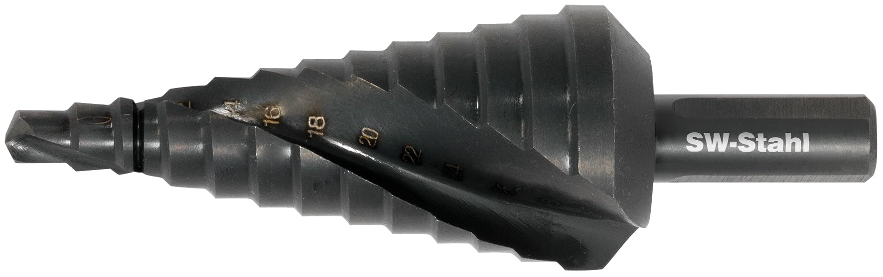 SW Stahl 82417L Stufenbohrer, HSS-G TiN Broca Escalonada, 6-30 mm | Herramienta de perforacion con forma en espiral, recubrimiento de nitruro de titanio y vastago cilindrico robusto
