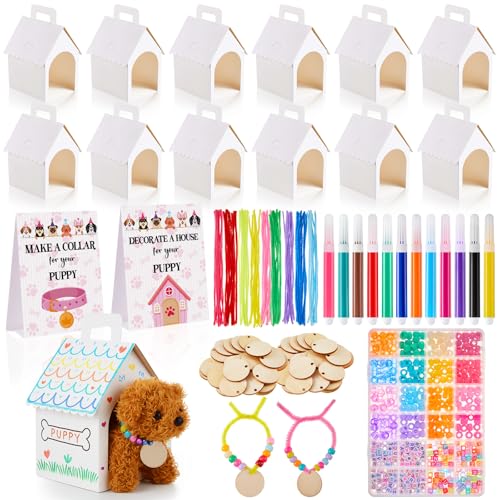 AmazingSpark 163 Pcs Adopt a Dog Party Favors 24 Pcs Puppy House-Shaped Gift Boxes Puppy Adoption Party Supplies Make Your Own Dog Collar Decorate a House for Your Pet Kit Birthday DIY Craft