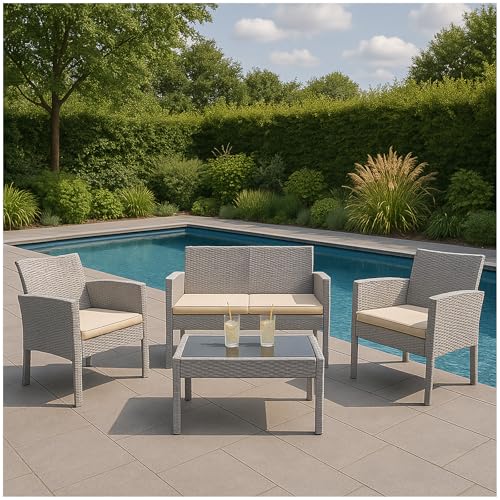 HTI living 4-teiliges Polyrattan Lounge-Set mit Tisch Gartenmöbel Set Zita Grau Terrassenmöbel Loungemöbel Outdoor Möbel