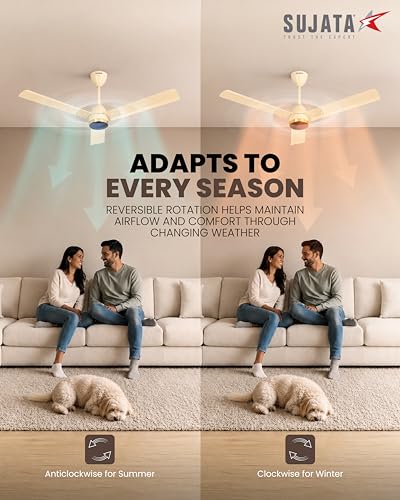 Image of Sujata Slim Air BLDC Fans Ceiling 1200mm | 3 Years Warranty | Remote Fans Ceiling Fans 5 Star BEE Rating, Ceiling Fan for Living Room, 100% Copper Winding, Saving Upto 60% (Ivory Gold)