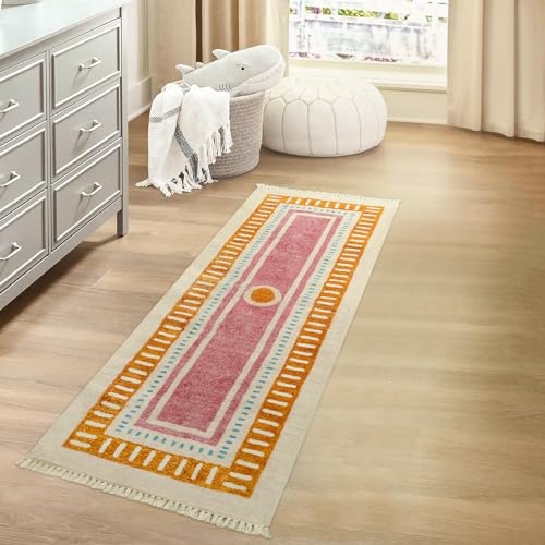 Tapete corredor rectangular Boho 2x6 pies naranja miniatura 1