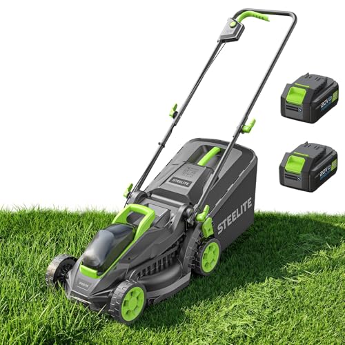 STEELITE 2x21V 13 Inch Brushless Electric Lawn Mower, User-Friendly Cordless Push Mower for Garden, Yard & Farm