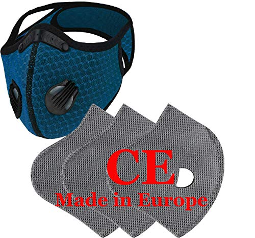 Set Máscara de Máscara de la Cara Transpirable Anti Polvo Con 3 Filtro con 5 Capas Unisex Máscaras Running Dust Cover Ciclismo Bicicleta Reflectante de Seguridad al aire libre CE 4sell, azul