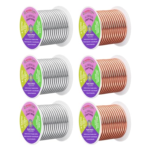 Image of Mandala Crafts 8 GA Copper Silver Tone Combo Anodized Aluminum Craft Wire | 120 FT, Colored, Flexible, Bendable for Bonsai Armature Sculpting Wire Wrapping Jewelry Making, Weather & Tarnish Resistant