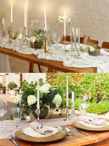 Image of VIHOSE 24 Pcs Flameless Taper Candles with Holders Remote Timer Battery Operated Candles Bulk LED Candlesticks Flickering for Valentines Wedding Home Window Carnival Party Decor(Silver,Classic Style)