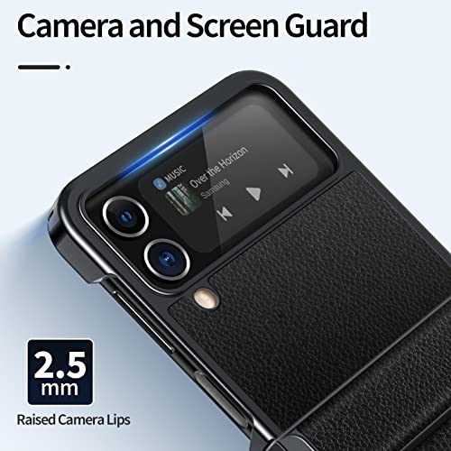 Hxy For Samsung Galaxy Z Flip 4 Case,Slim Thin Lightweight Non-Slip Leather Back Electroplated Frame Shockproof Protective Phone Case With Hinge Protection For Samsung Galaxy Z Flip 4 5G (Black) #TOP4