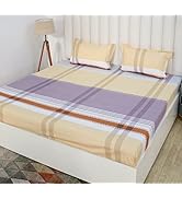 RD TREND Glace Cotton Printed Fitted All Round Elastic Double Bedsheet with 2 Pillow Covers | 210...
