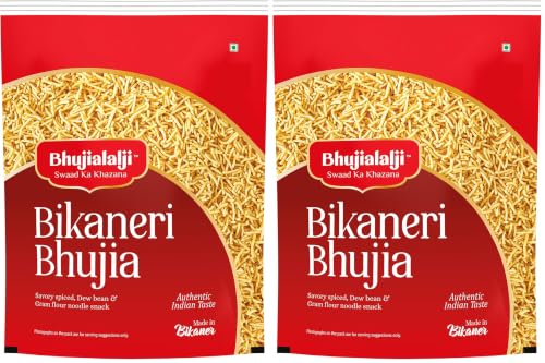 Image of Bhujialalji Bikaneri Bhujia (pack of 2) 1kg Rajasthani Bhujia Namkeen with Dew beans,gram flour and indian Spices | All time favourite indian snacks /Namkeen | Ready to eat