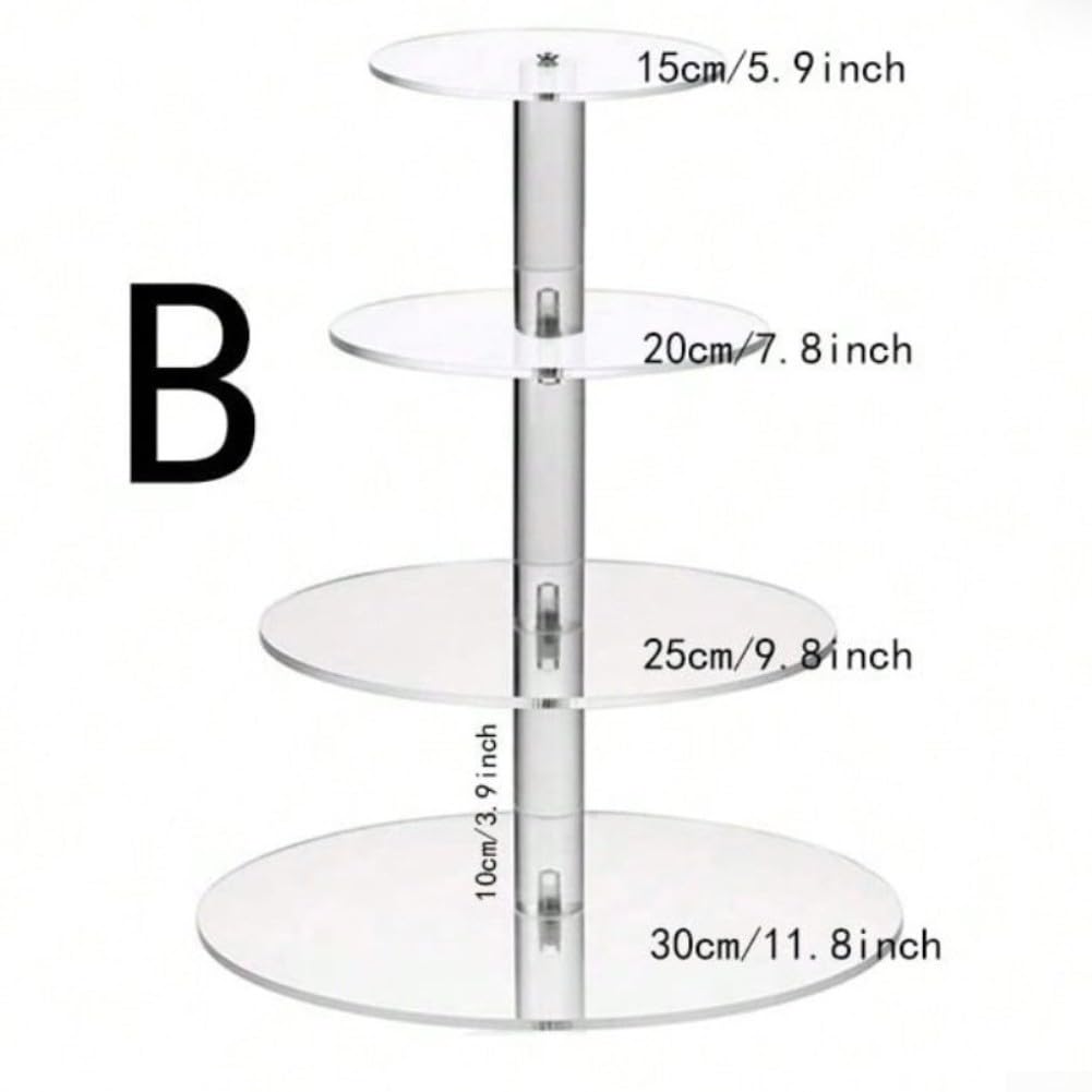 Présentoir à gâteau en acrylique transparent à 4 étages pour cupcakes, muffins, thé de l'après-midi, 25 cm (B)