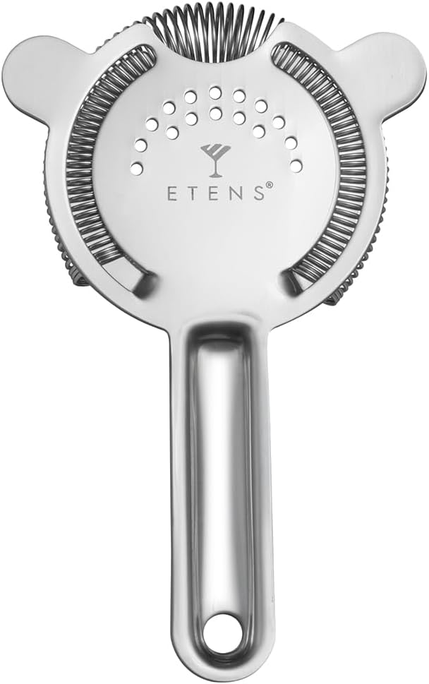 Etens Cocktail Strainer for Drinks, Bar Strainers for Bartending, Martini Strainer for Boston Shaker Mixing Glass, Bartender Hawthorne Strainer w/Removable Spring– Stainless Steel, Silver