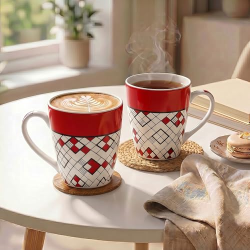 Image of UPC Milk Mug Set of 2 | Classic Emerald Green & White Bold Horizontal Stripe | Coffee Tea Ceramic Mug for Home Office & Gifting