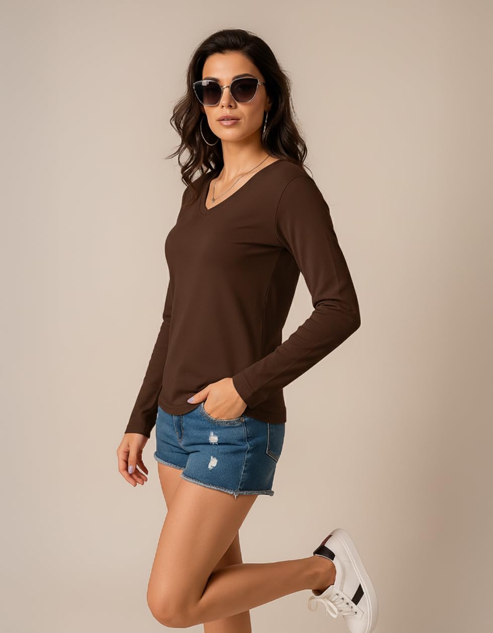 JUNEBERRY® T-shirt a maniche lunghe in puro cotone a tinta unita per donne e ragazze (taglie: dalla S alla 2XL)