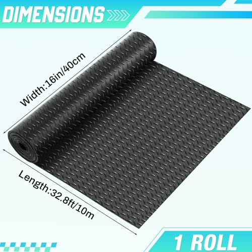 Image of Breling 16 in x 32.8 ft Rubber Flooring Rolls Mats, Heavy Duty Diamond Plate Garage Floor Mat, PVC Water /Stain Outside Resistant Parking Rv Trailer Flooring(Black)