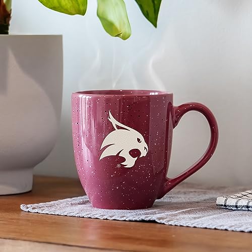 Image of Rico Industries NCAA Texas State Bobcats Maroon Personalized 16 oz Team Color Laser Engraved Speckled Ceramic Coffee Mug