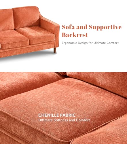 Image of Kingfun 80 inch Chenille Sofa, 3 Seater Couch, Mid Century Modern Couches with Solid Wood Legs for Living Room Bedroom