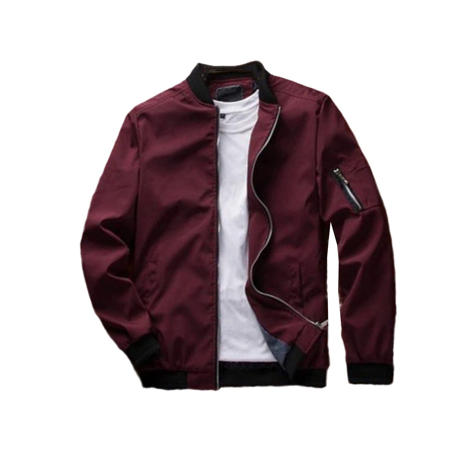 Hinewsa Mens Bomber Jacket Male Fashion Baseball Hip Hop Streetwear Coats Slim Fit Coat Red