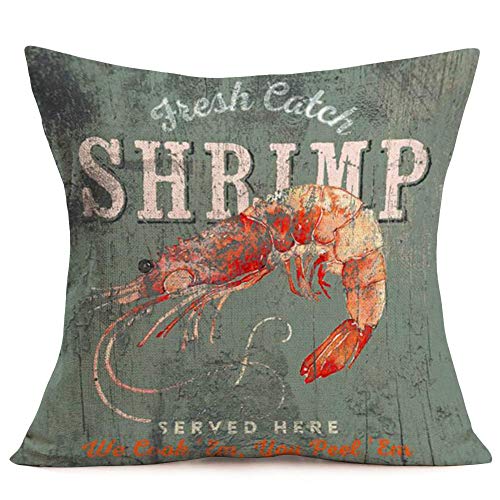 Aremazing Rustic Wood Background Sea Animal Home Decor Pillowcase Cotton Linen Cushion Cover Fresh Catch Crab Lobster Shrimp Throw Pillow Case Farmhouse Decorative 18’’X18’’ Set Of 3 #TOP3