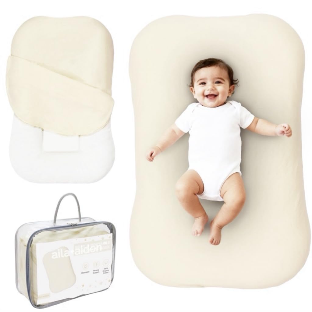 Aila + Aiden Baby Lounger | Organic Cotton Infant Lounger | Adjustable & Portable Floor Lounger |Supervised Use | Soft, Breathable, Washable Cover -