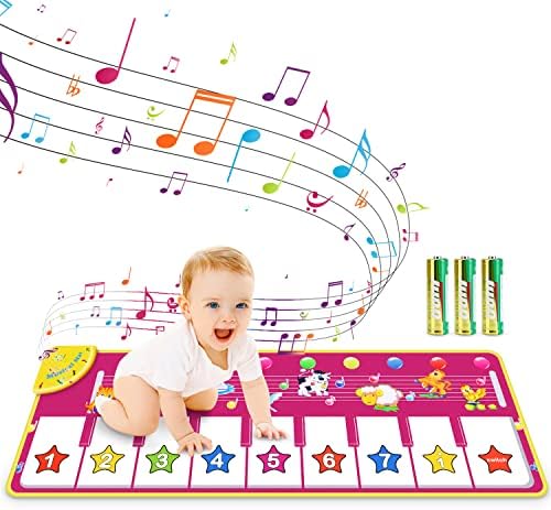 RenFox Musical Piano Mat, Toddlers Music Floor Keyboard Blanket Dance Mat with 8 Different Animal Sounds, Early Learning Educational Toys Gift for 1 2 3 4 Years Old Baby Boy Girl (Batteries Included)