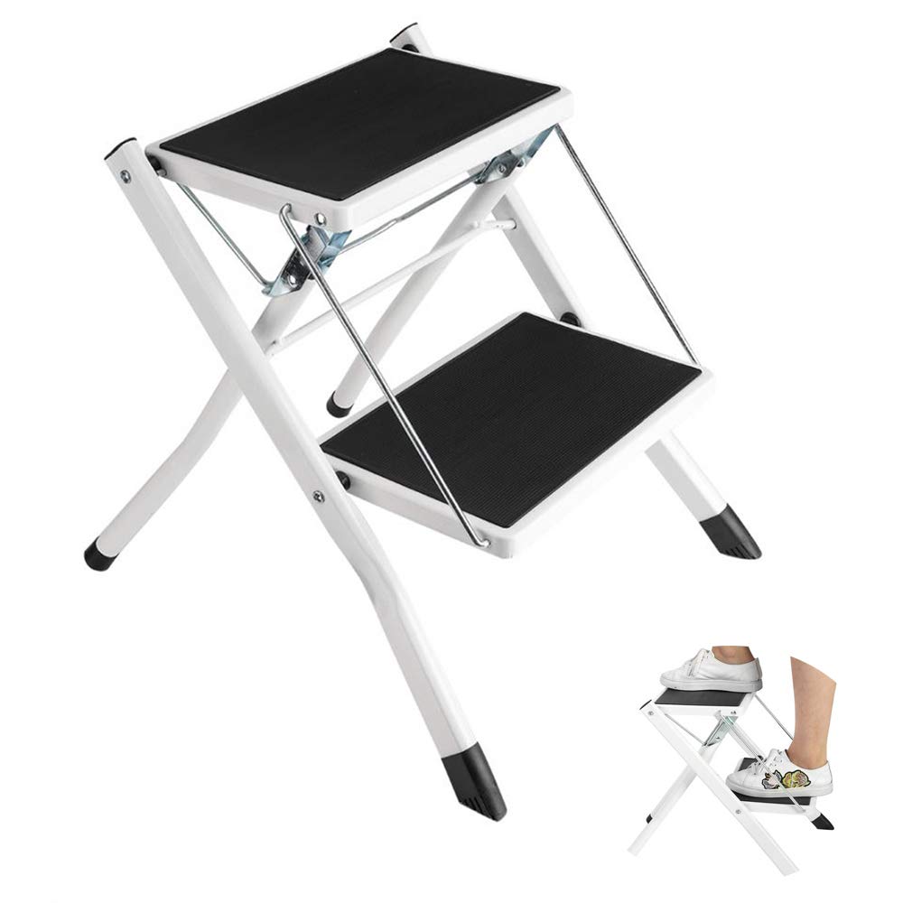 2 Step Stool, High-Quality Iron Material, Large Size Built-In Locking Function, Non-Slip Rubber Feet At The Bottom, Anti-Rust, Easy To Store And Carry