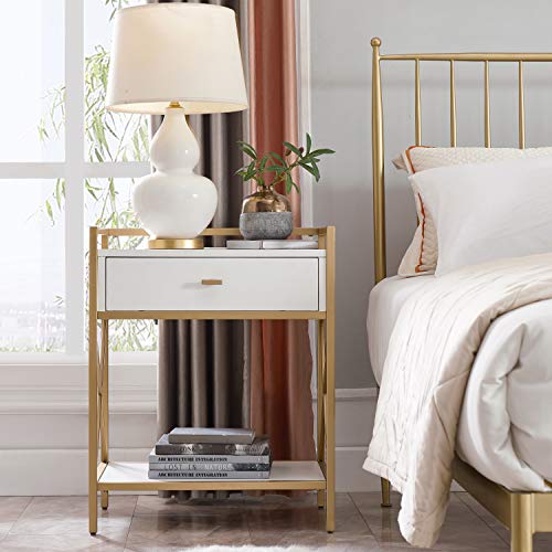 Image of Leick Home Claudette Nightstand Side Table, 24 inch, White, Gold